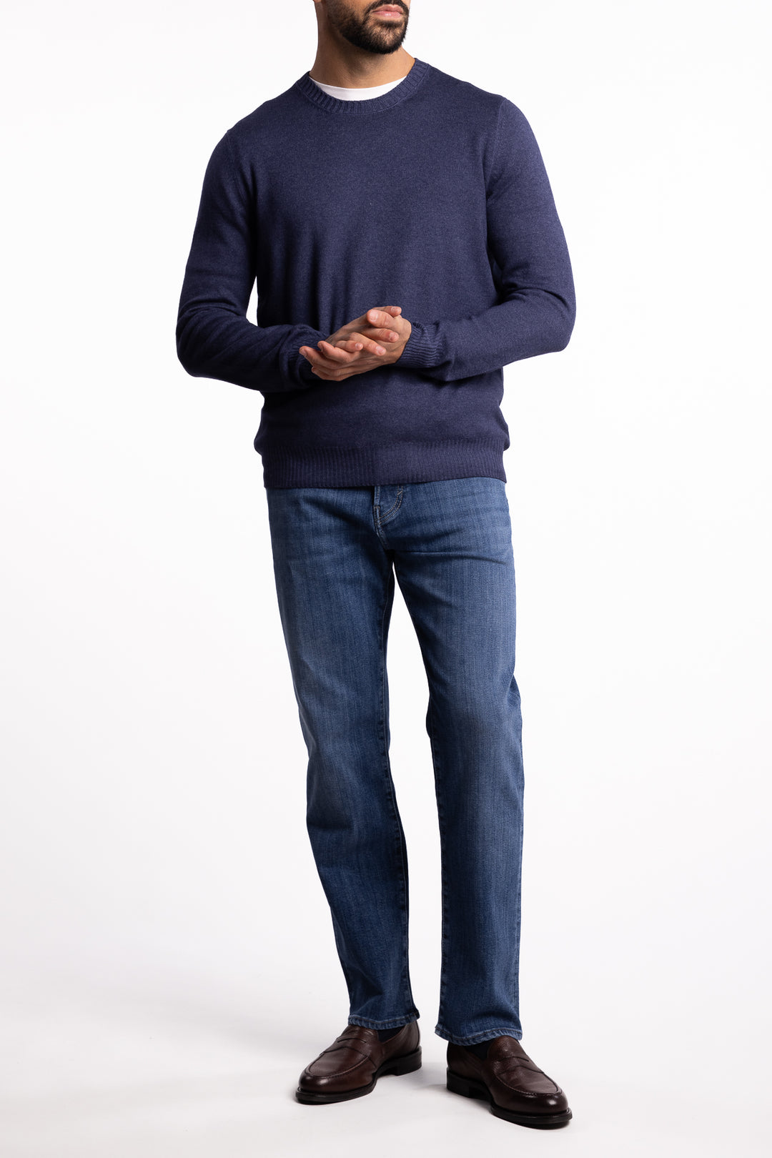 Wool/Cashmere Washed Crewneck Blue