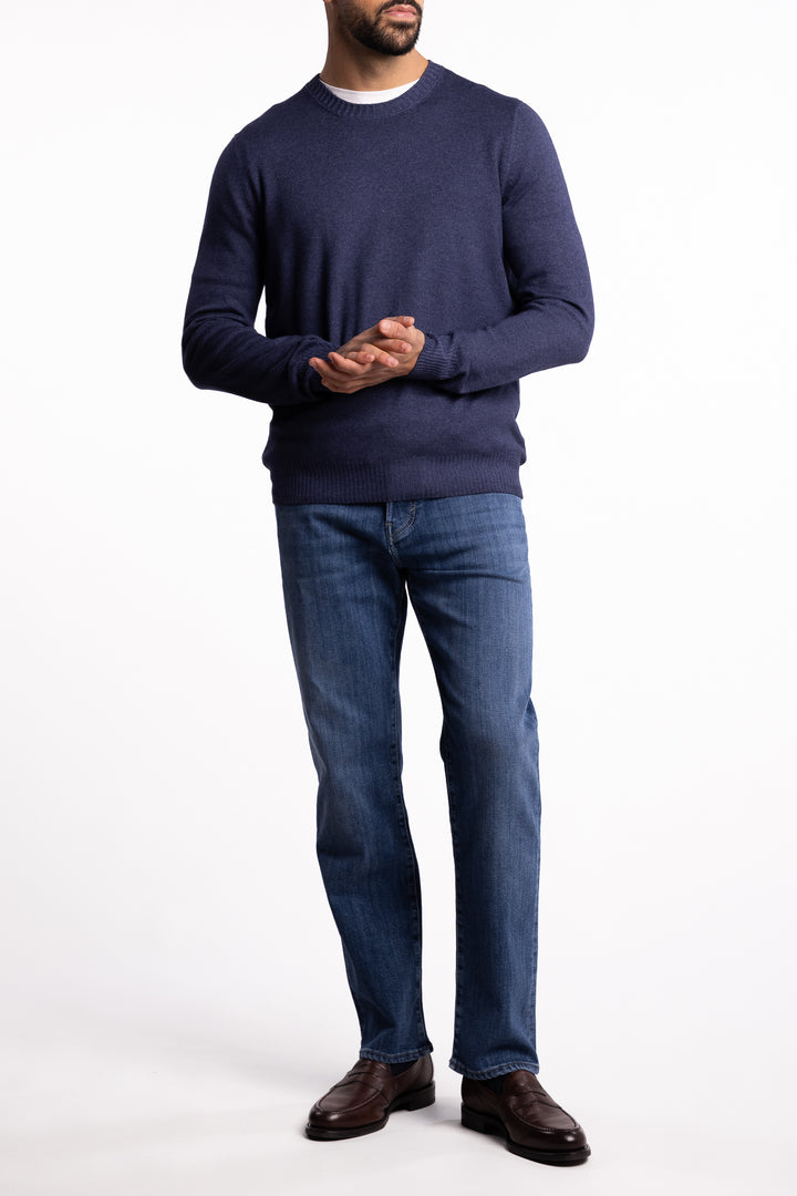 Wool/Cashmere Washed Crewneck Blue