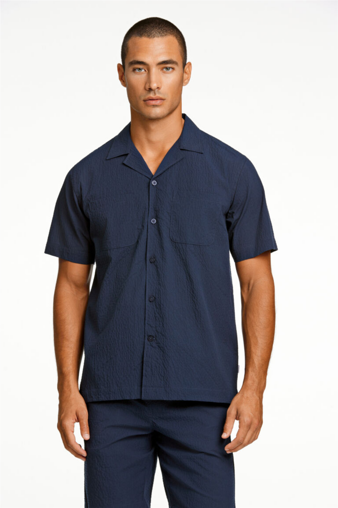 Seersucker Shirt S/S Navy