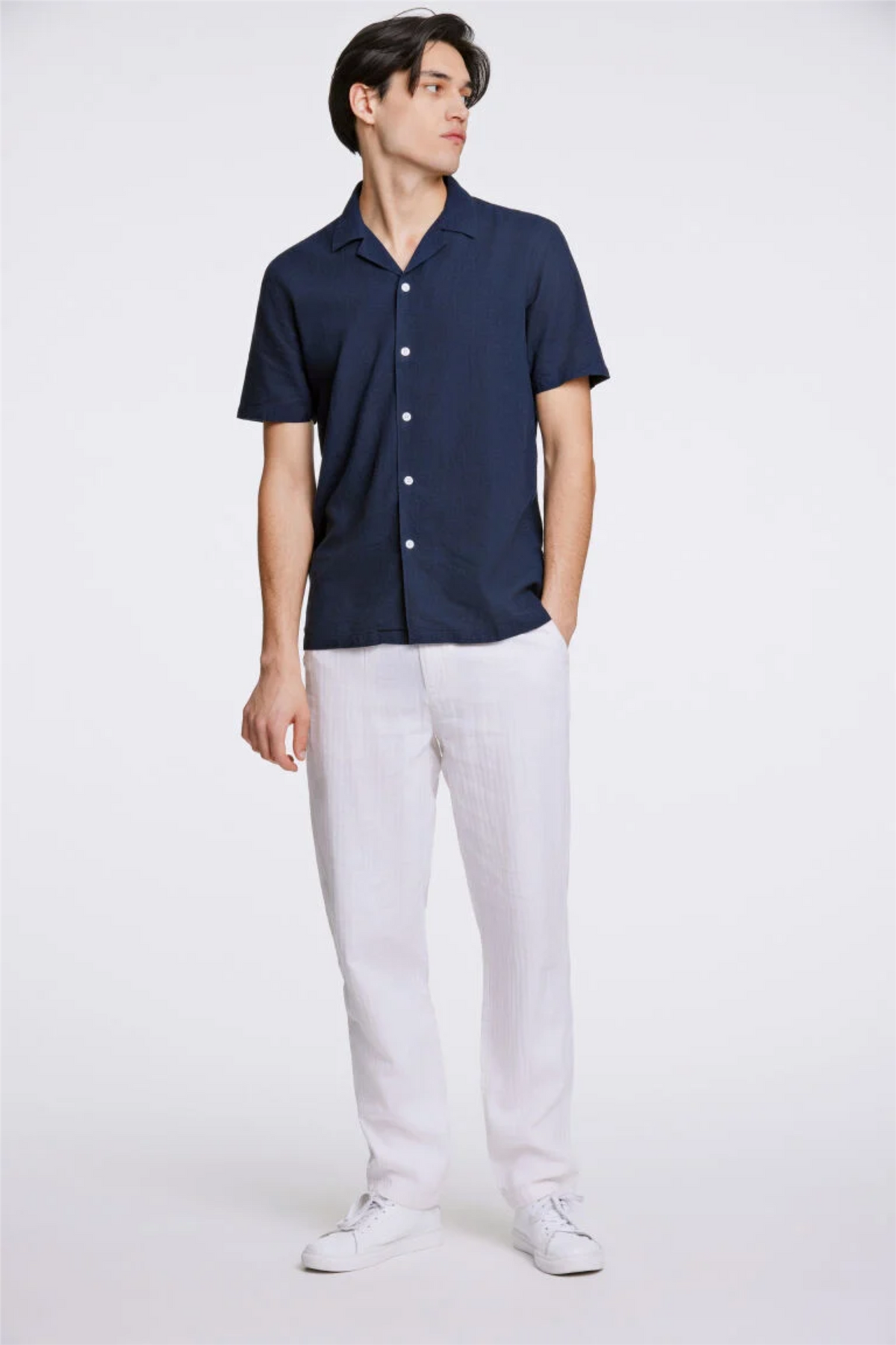 Casual Linen Blend Resort S/S Navy