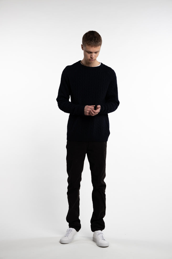 Lambswool Raglan Cable O-Neck Navy