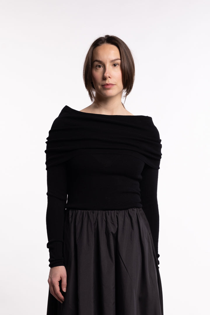 Off Shoulder Knit Top - Jet Black