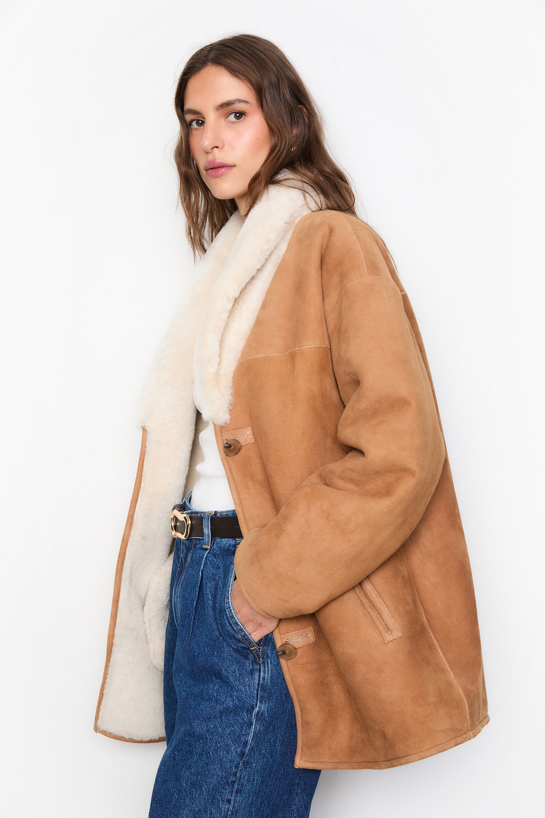 Melli Shearling Jacket- Camel Suede