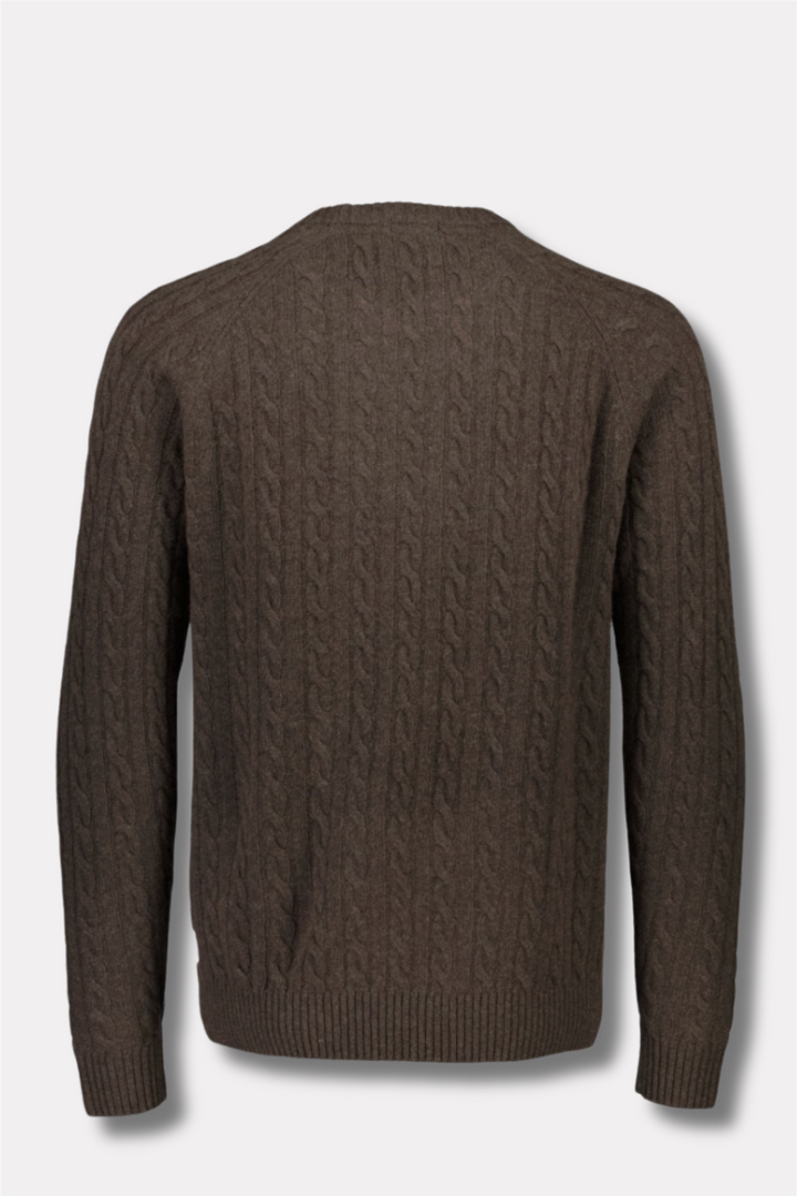 Lambswool Raglan Cable O-Neck Dk Brown Mel