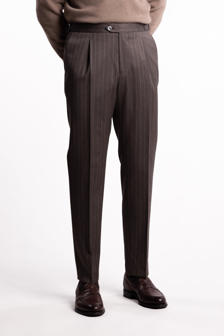 Prato Wool Trousers Brown Pinstripe