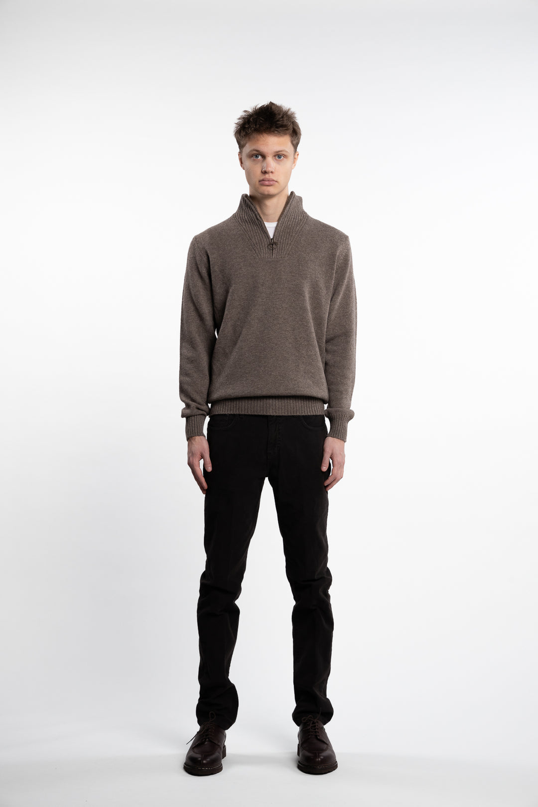 Essential Lambswool Half Zip Knitted Jumper Dark Stone