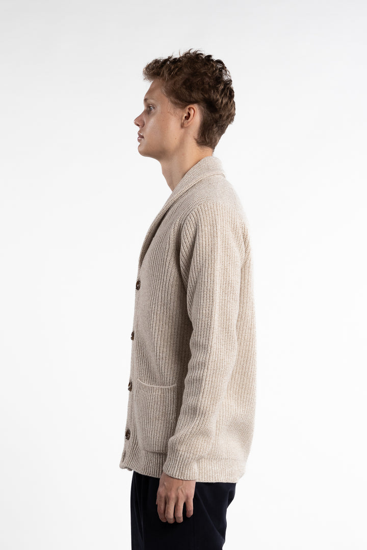 Merino Rib Cardigan Beige Melange