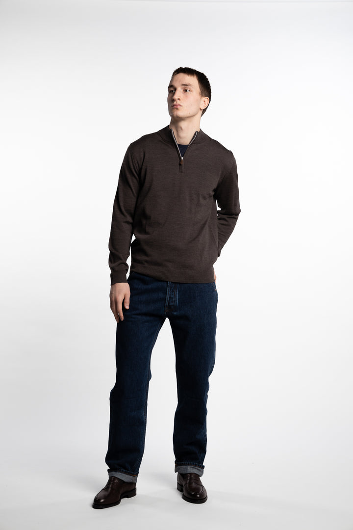 Merino Wool Half Zip Dk. Brown