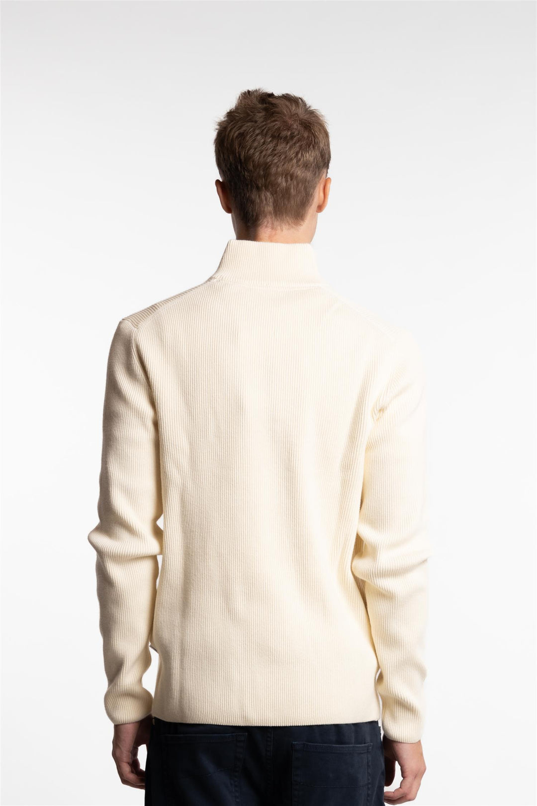 Half Zip Rib Knit Cream White