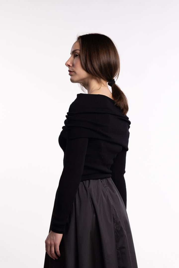 Off Shoulder Knit Top - Jet Black