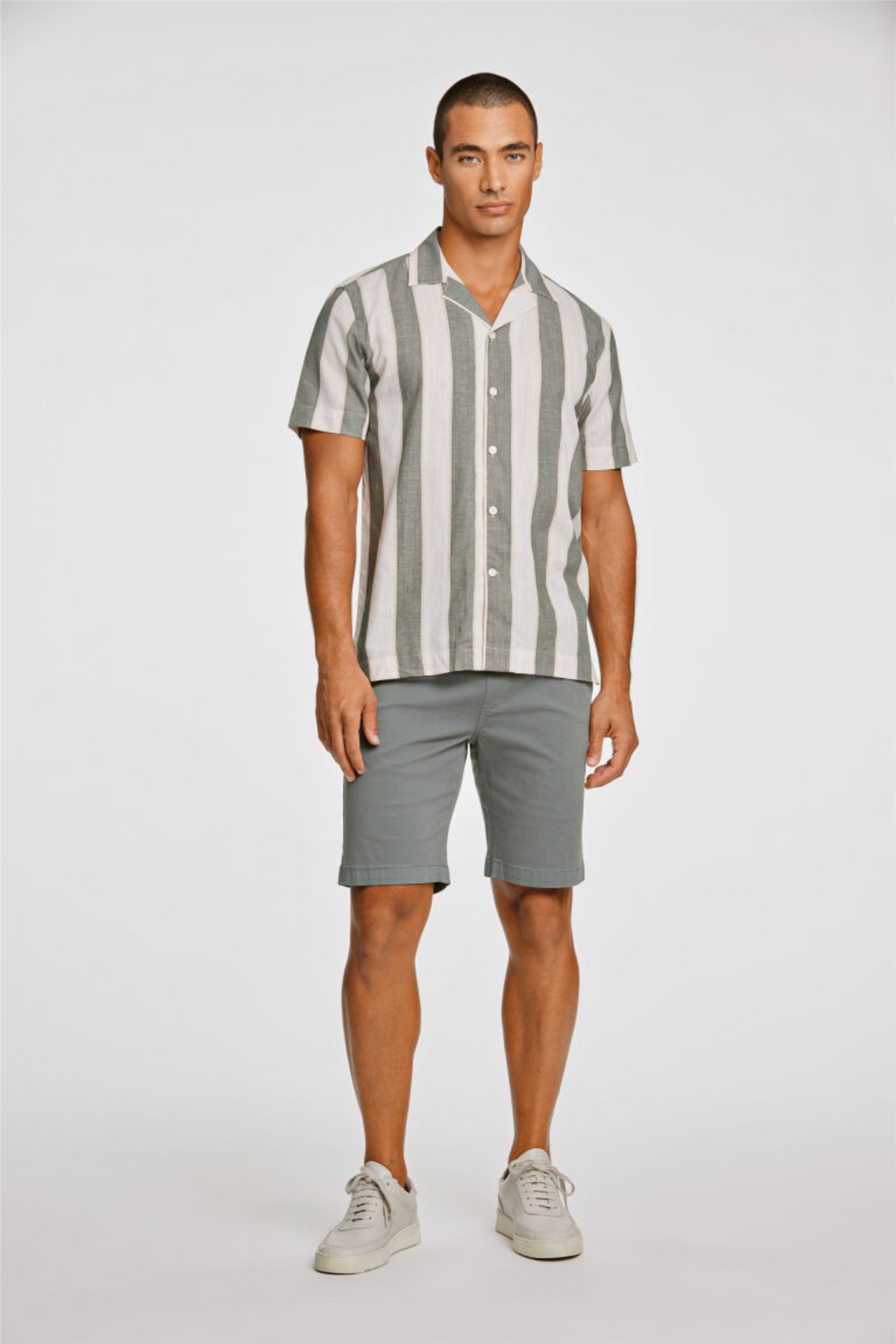 Striped Linen/Cotton Shirt S/S Army