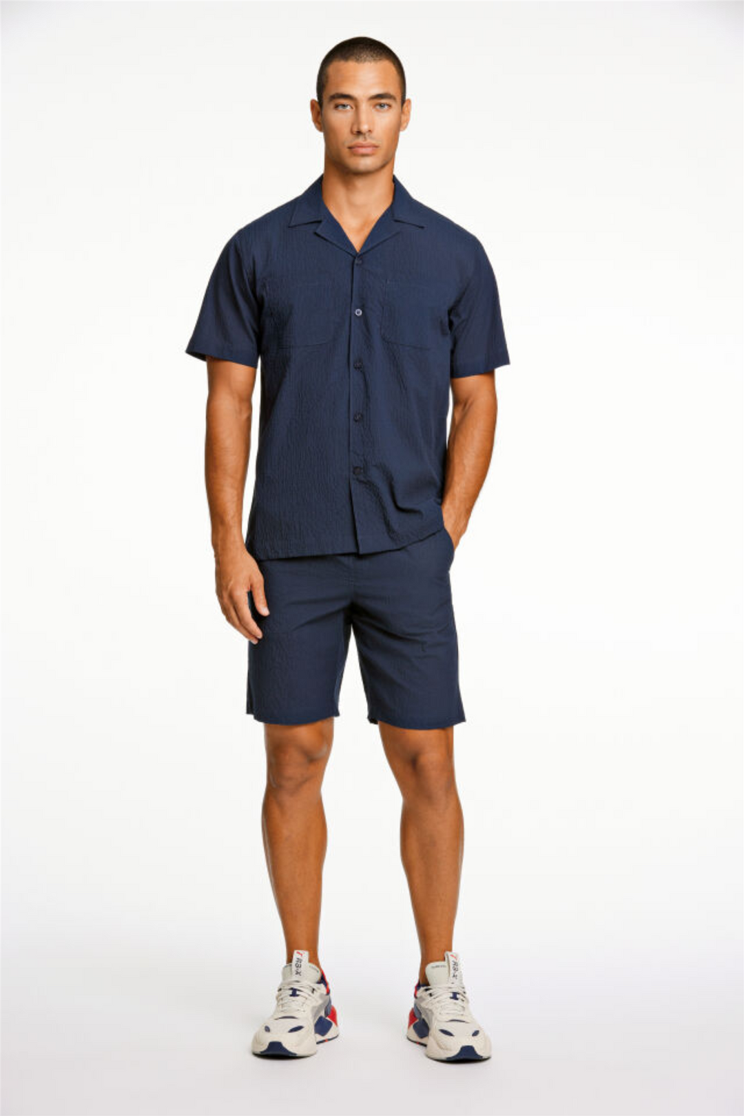 Seersucker Shorts Elasticated Navy