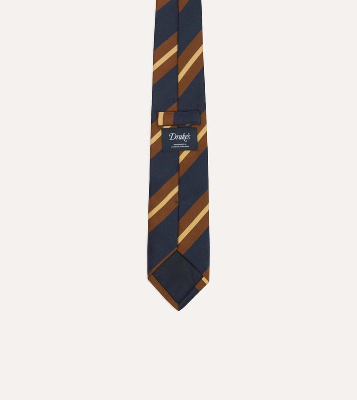 Mogador Silk-Cotton Tie Navy & Brown Stripe