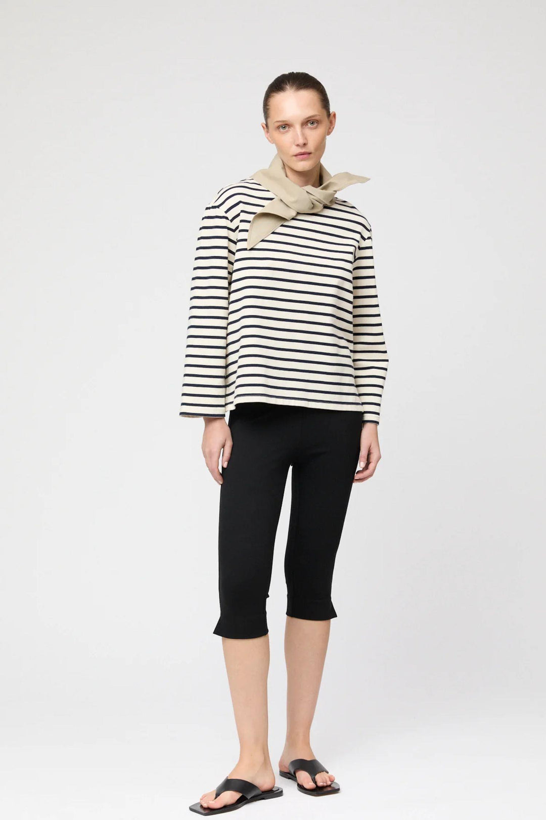 Breton Crewneck Long Sleeve- Cream Navy Stripe
