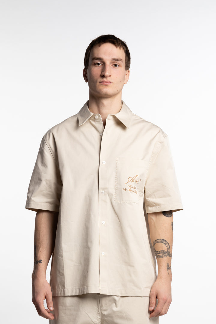 Stitch Embroidered Shirt Pale Beige