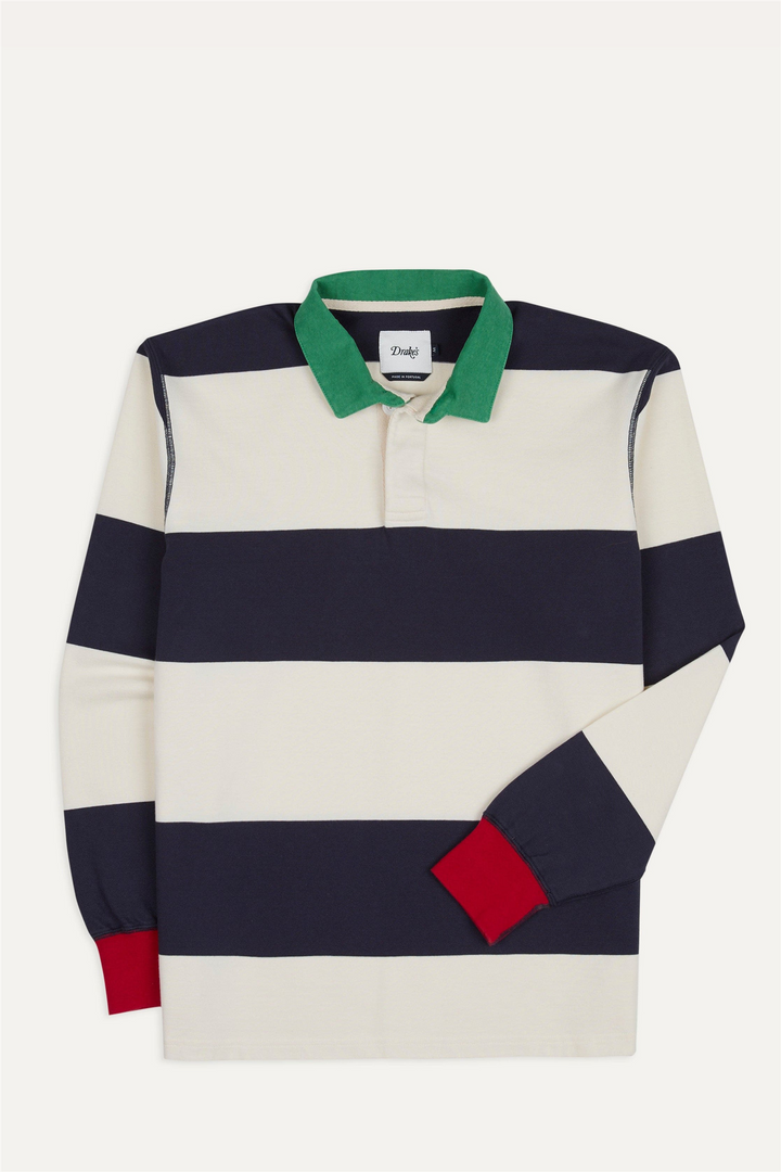 Dual Block Stripe Rugby White & Navy