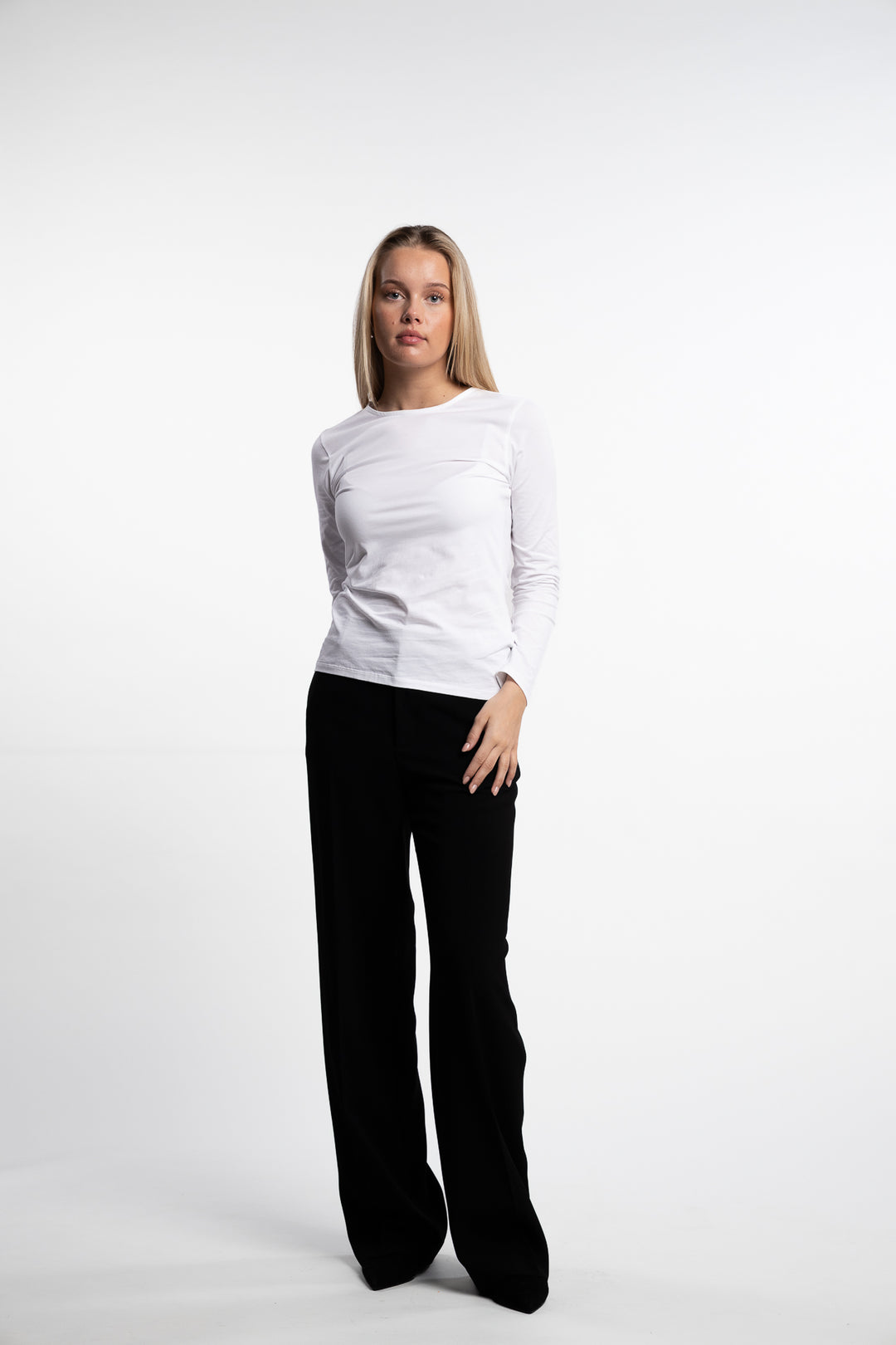 Cotton Stretch Long Sleeve- White