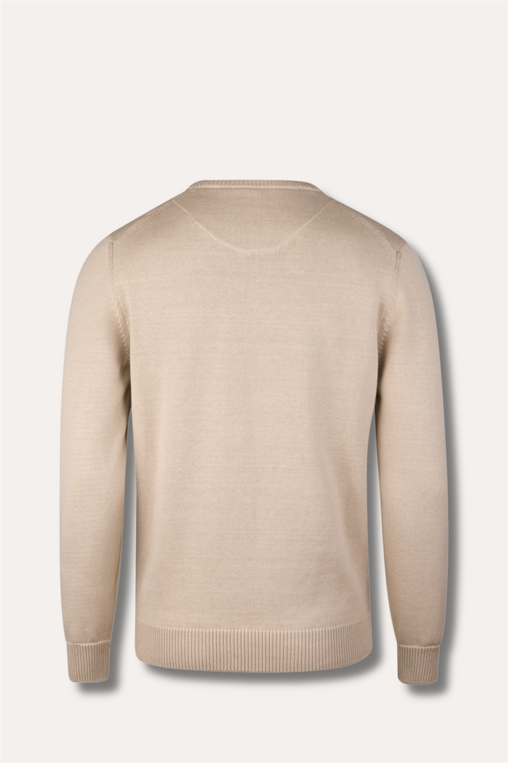 Sweater Knitted Crew Neck Organic Cotton Light Beige