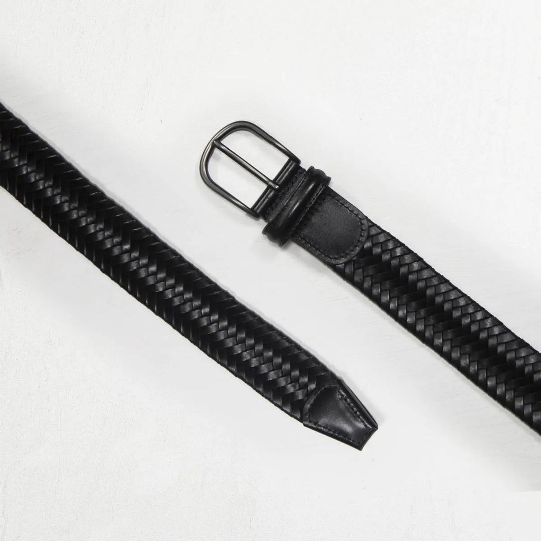 Stretch Woven Leather Belt Black 3,5 cm