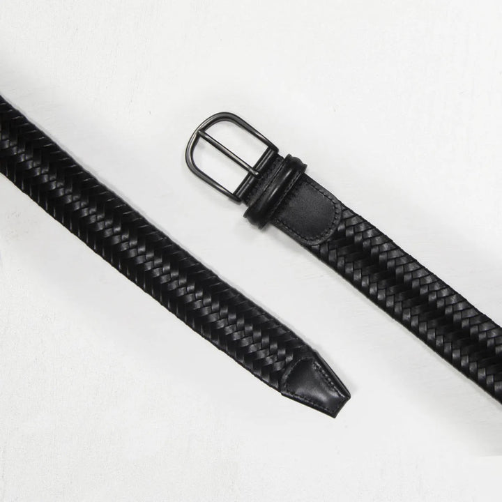 Stretch Woven Leather Belt Black 3,5 cm