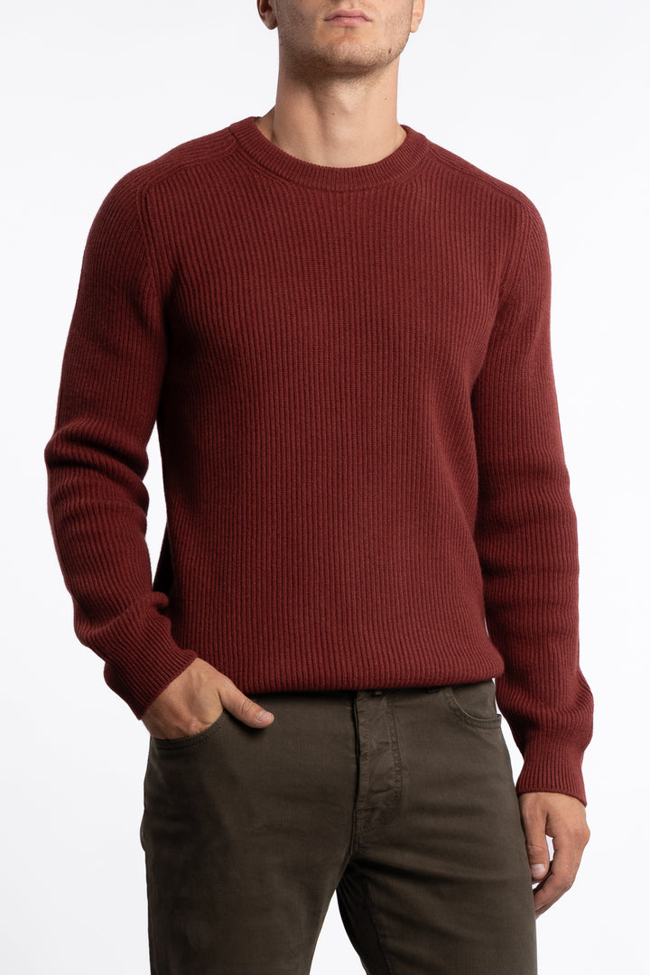 Fisherman´s Rib Virgin Wool Crew Neck Red