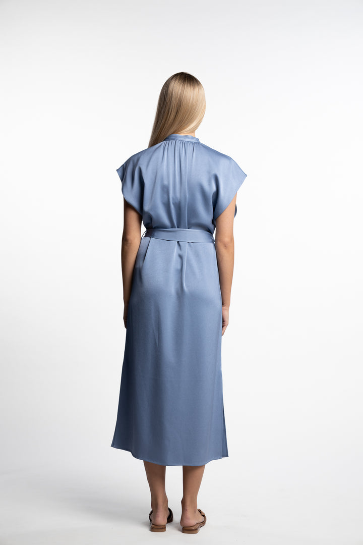 Belted Stand Collar Dress- Air