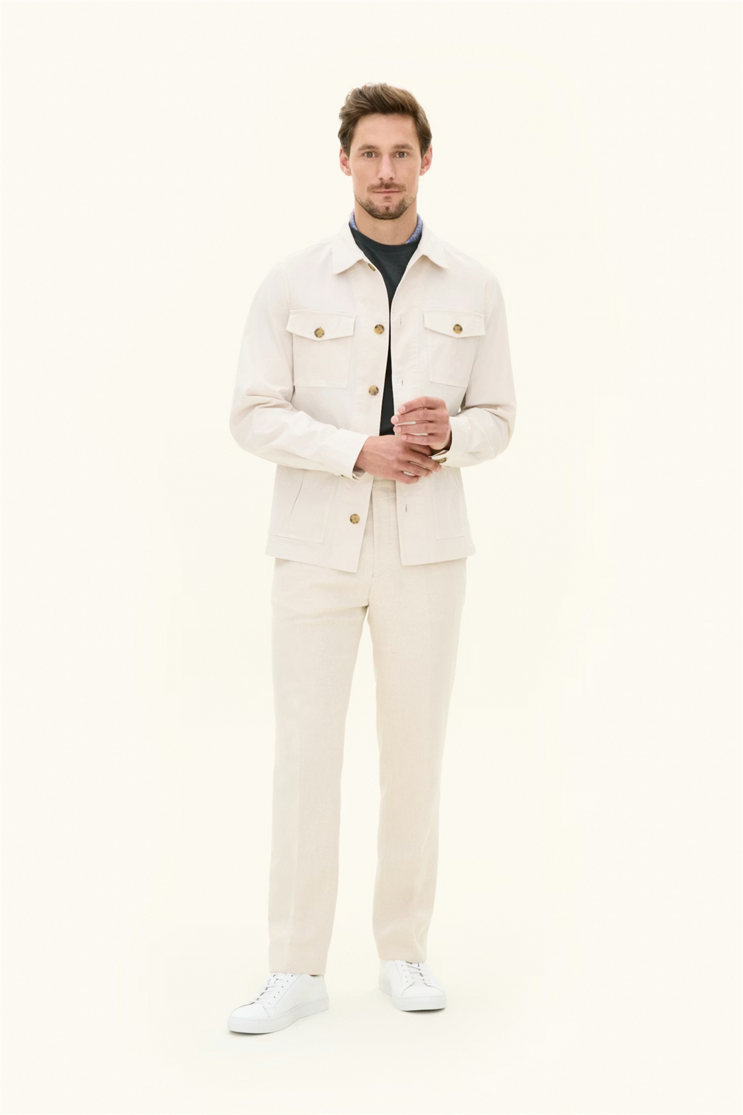 Regular Fit Safari Overshirt Bomullstwill Creme White