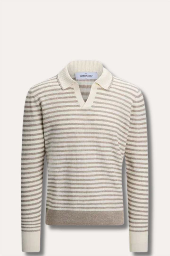 Striped Knitted Skipper Polo Off-White/Beige