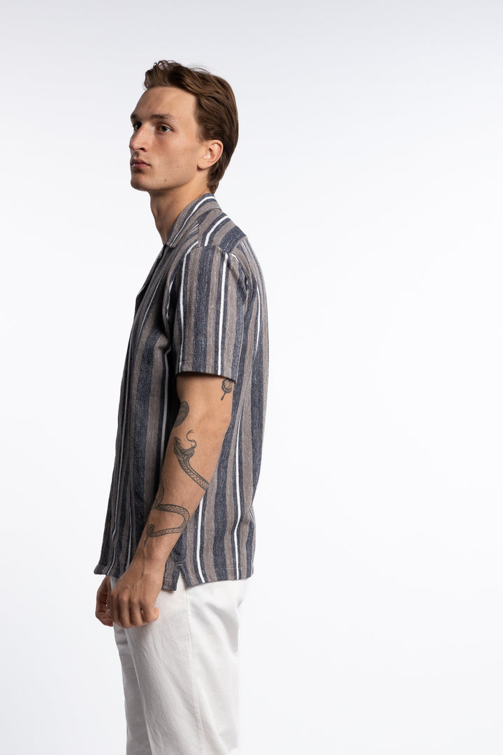 Knitted Resort Collar S/S Shirt Dk Stone
