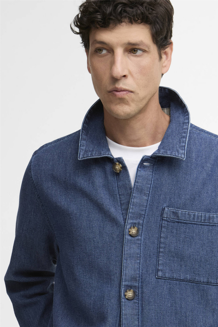 Aickmen Textured Denim Overshirt Indigo