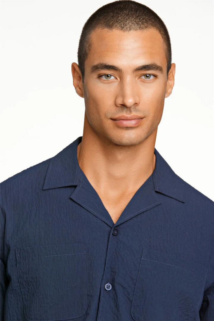 Seersucker Shirt S/S Navy