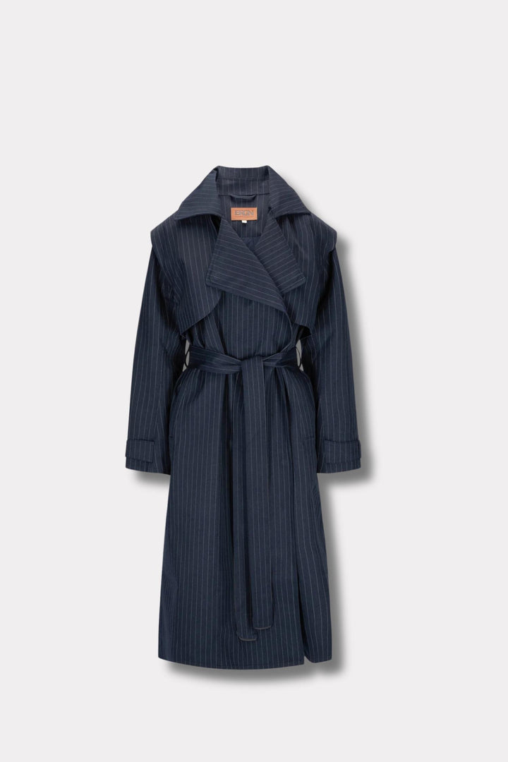 Regndråpe Trench Coat- Navy Pinstripe