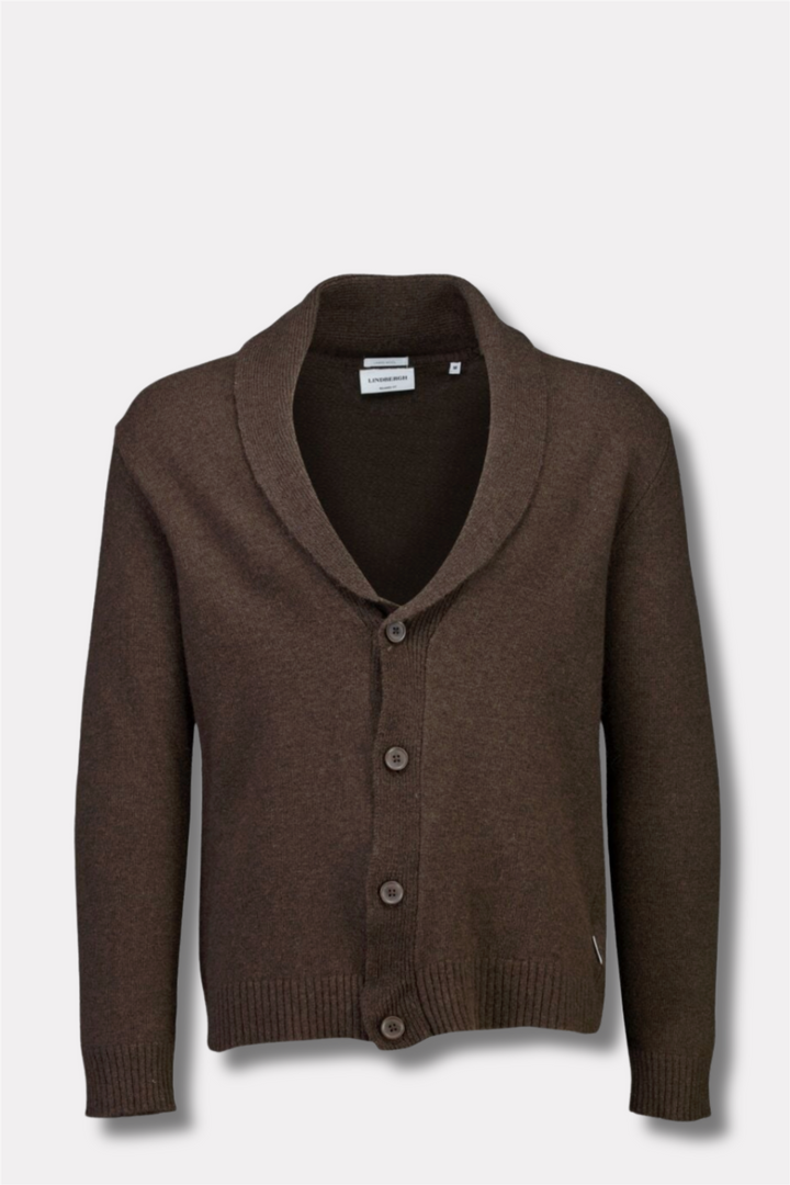 Lambswool Shawlcollar Cardigan Dk Brown