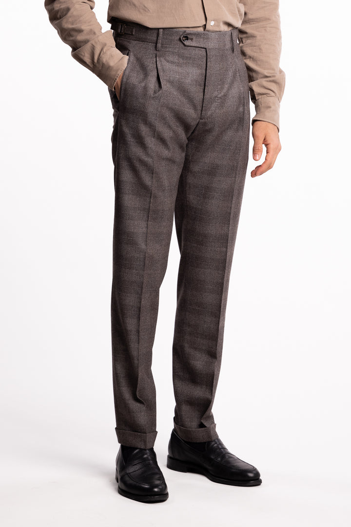 Retrolong Virgin Wool Natural Stretch Checkered Brown