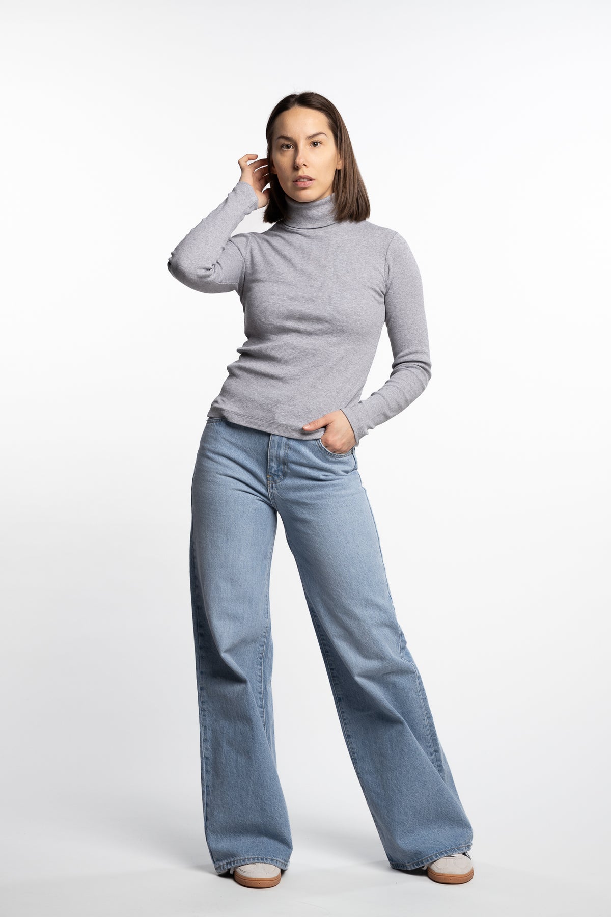 Petra Rib Turtleneck- Light Grey Melange