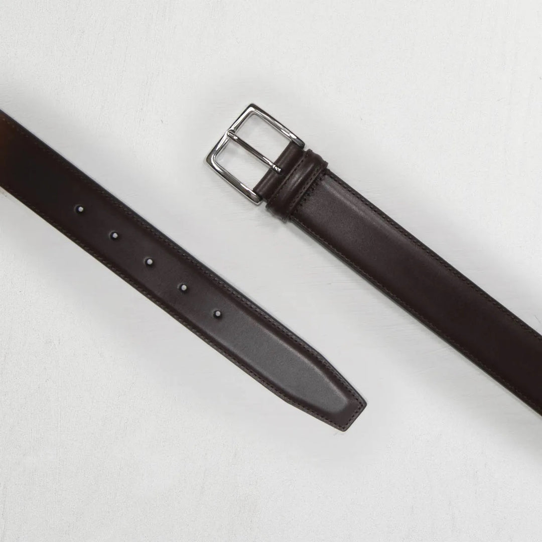 Classic Stitched Leather Belt Dark Brown 3,5 cm