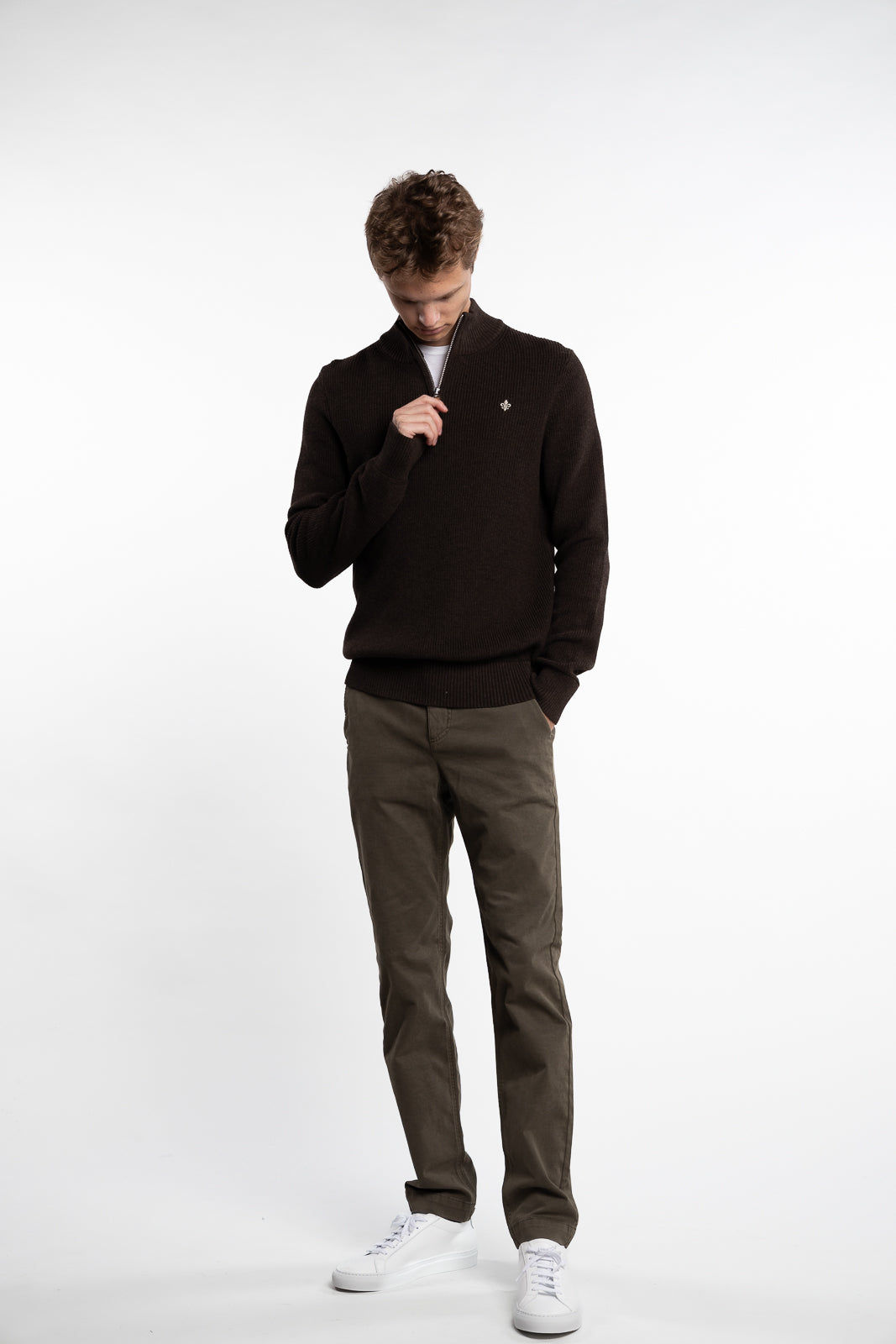 Bernard Cotton Half Zip Brown