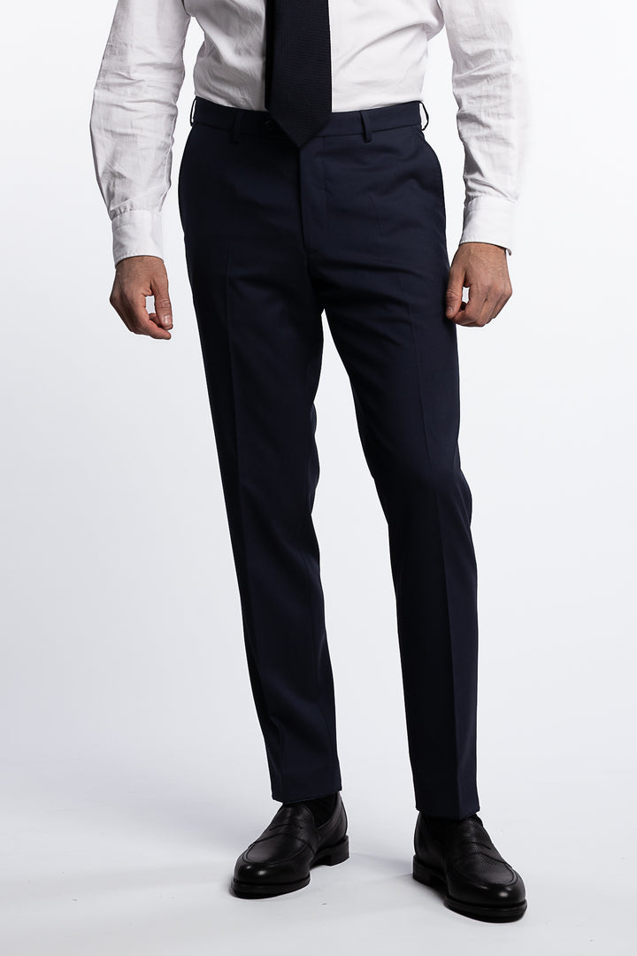 Denz Slim Fit Wool Trousers Navy