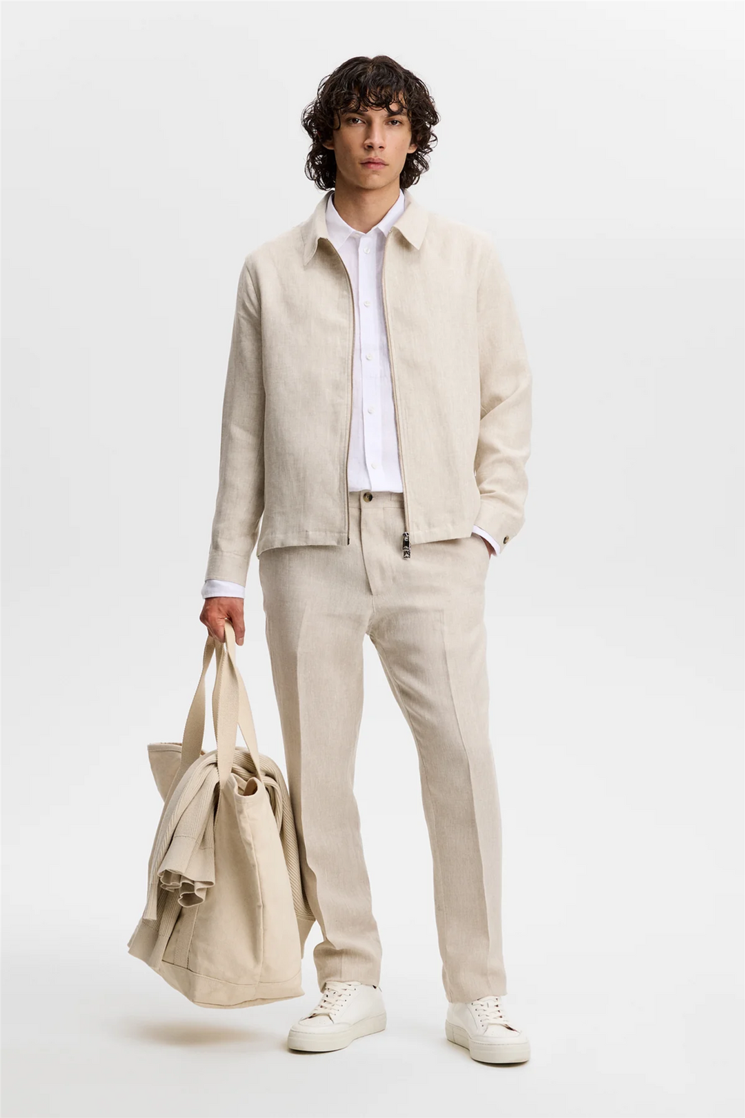 Julius Drape Linen Overshirt Moonbeam