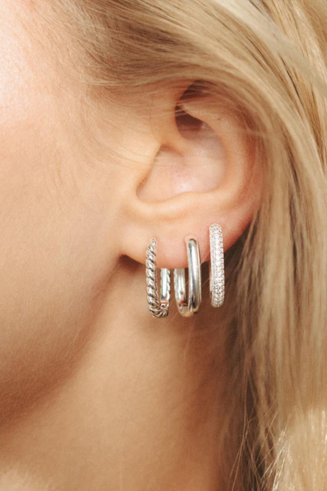 Petite Swirl Edge Hoops Silver