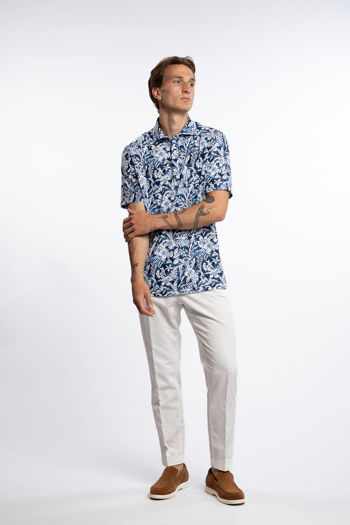 Active Stretch Shirt Floral Pattern Blue