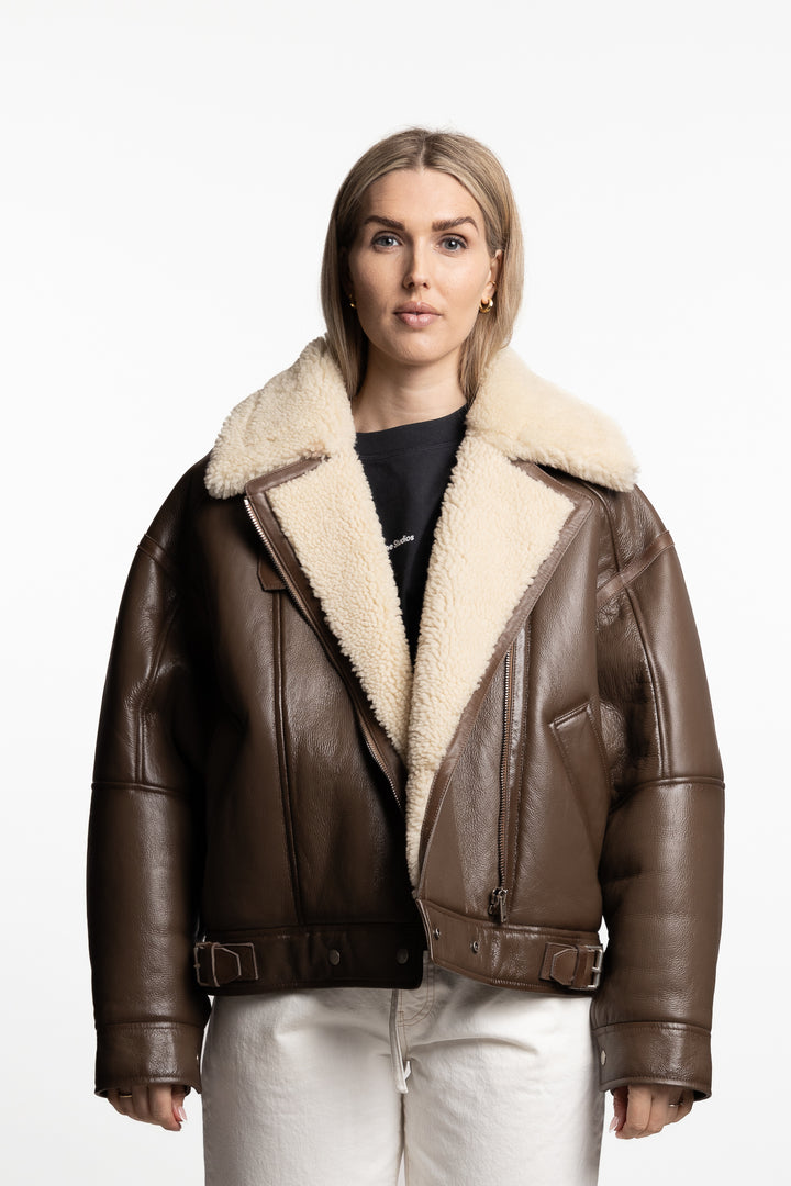 Shearling Jacket- Brown/Light Camel