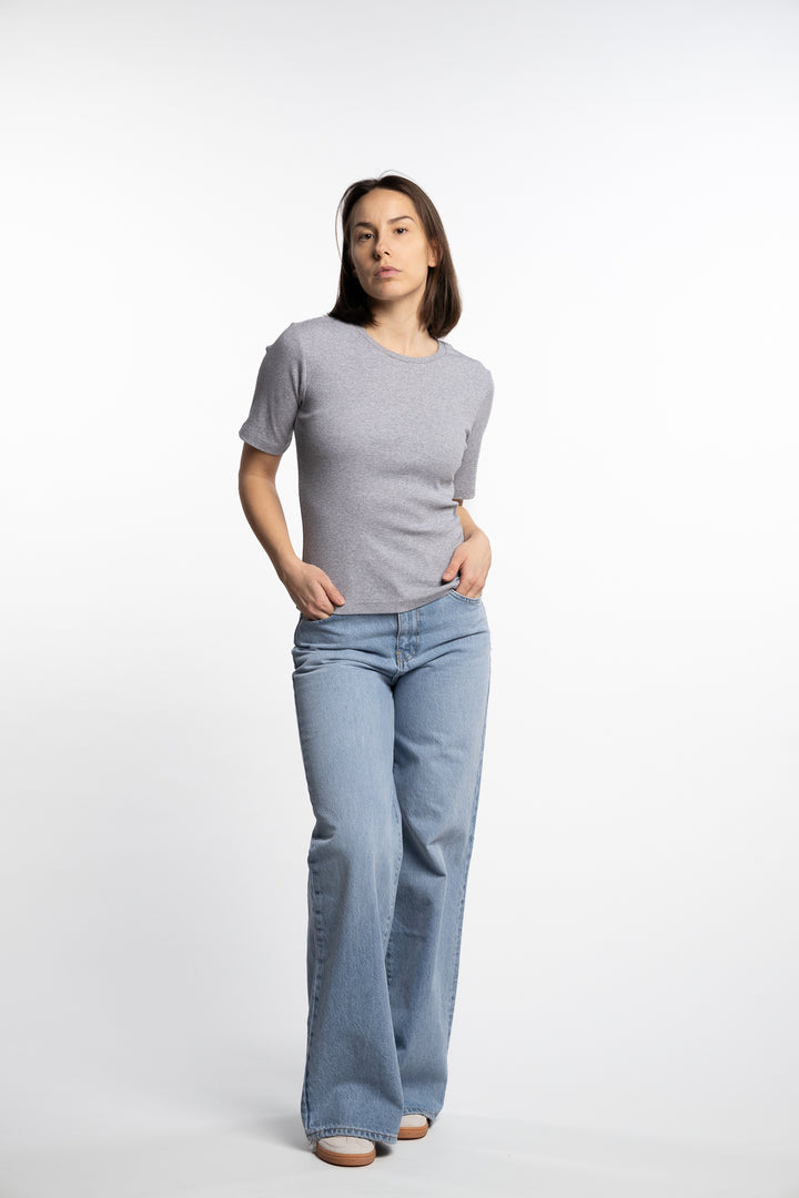 Pippa Rib Tee- Light Grey Melange