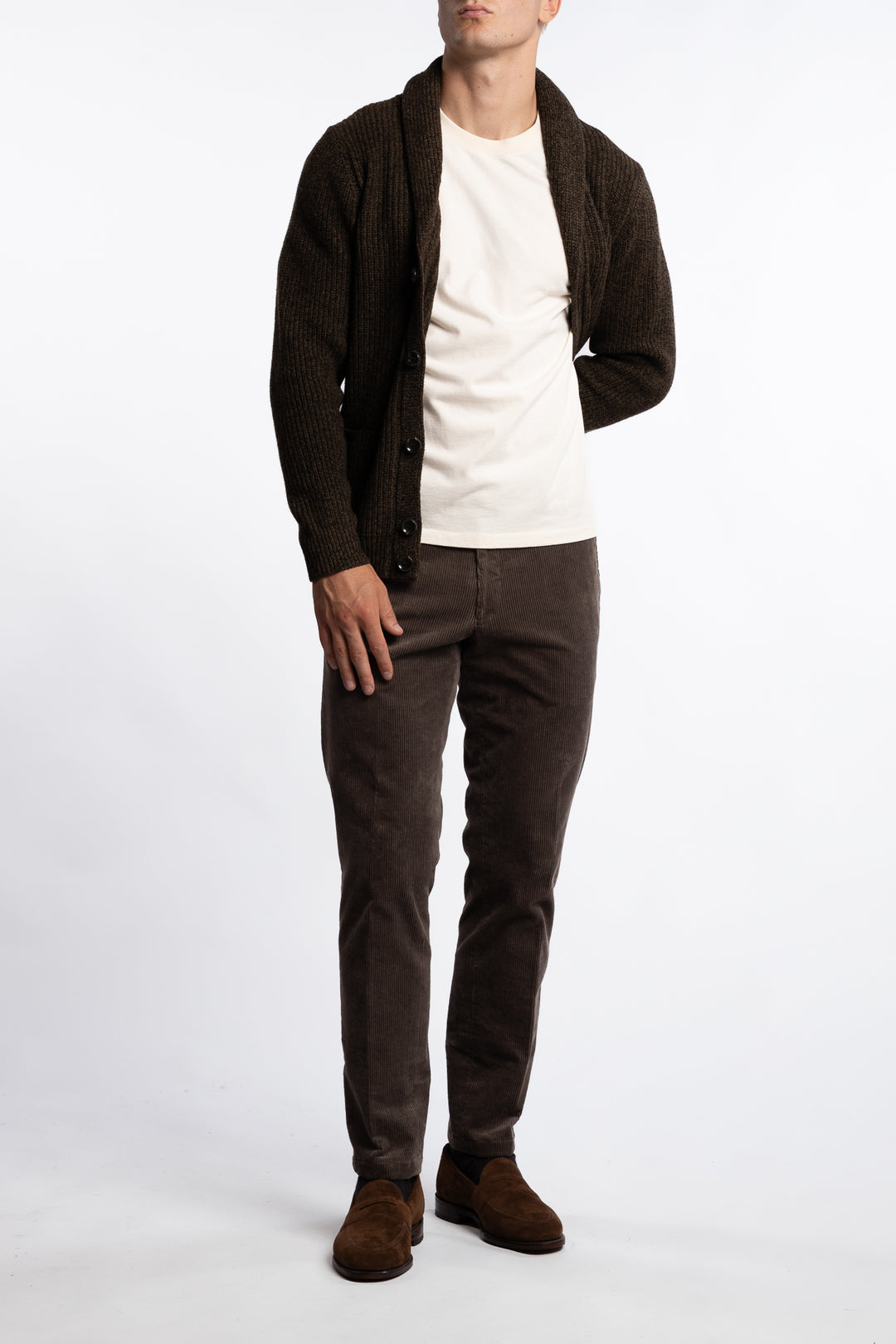 Shawl Collar Wool Cardigan Brown Melange