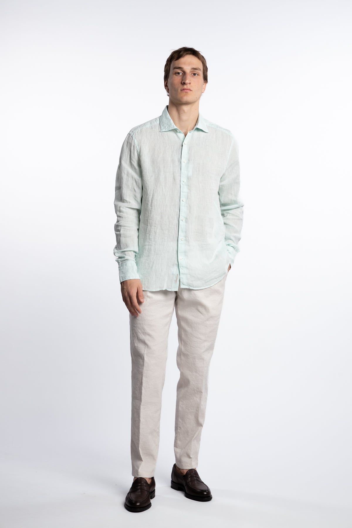 Slimline Linen Shirt Light Aqua
