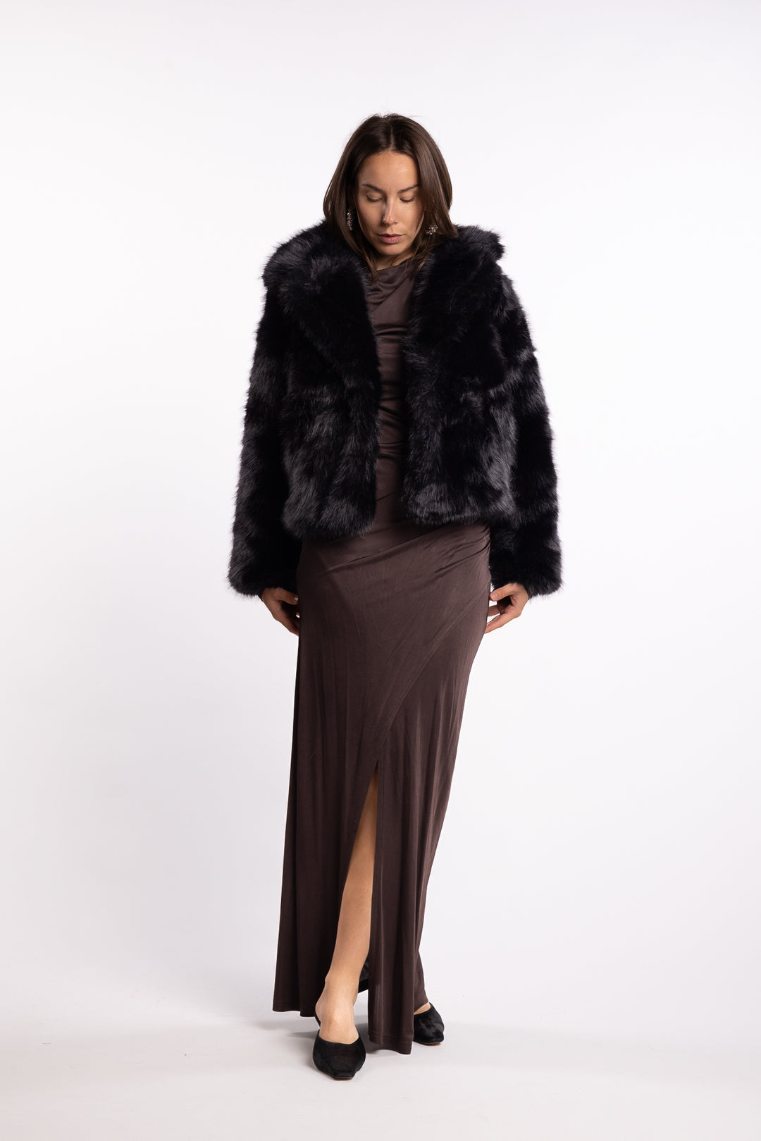 Sofia Fake Fur Jacket- Black