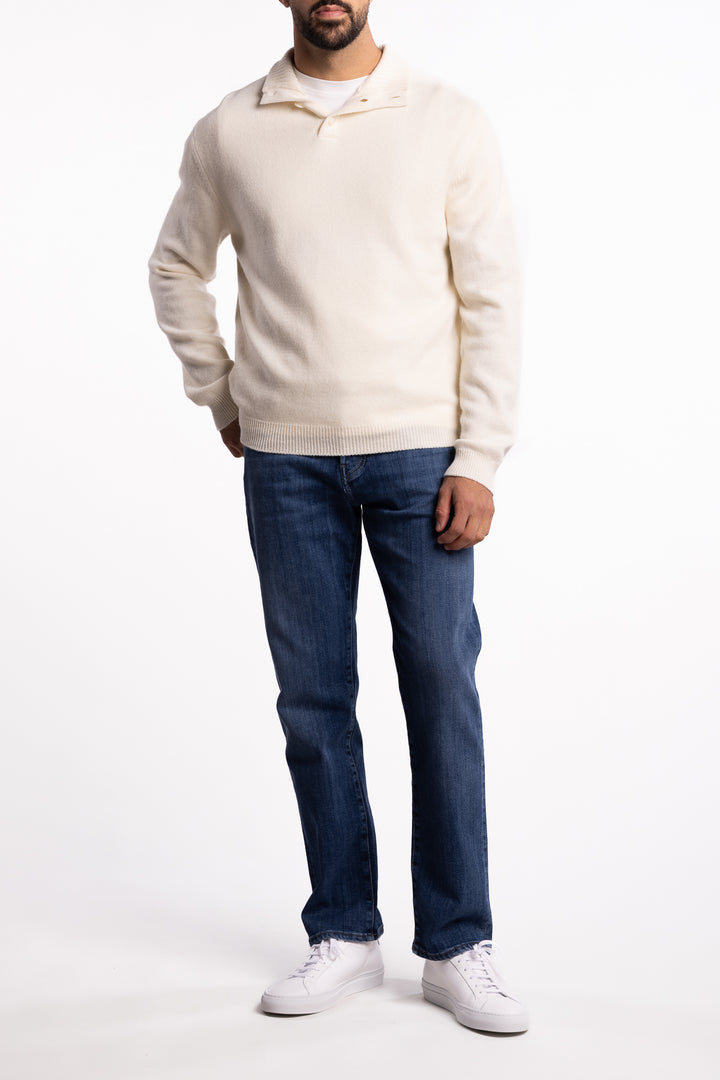 Merino Wool/Cashmere Button Neck Off-White