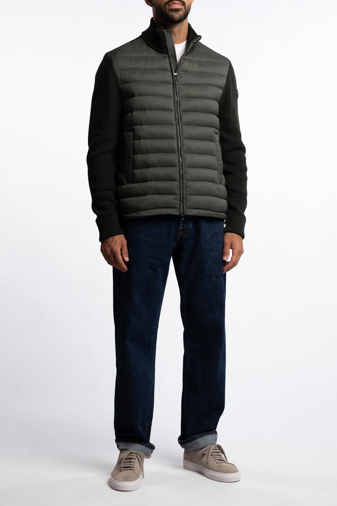 Multi Material Padded Hybrid Jacket Green