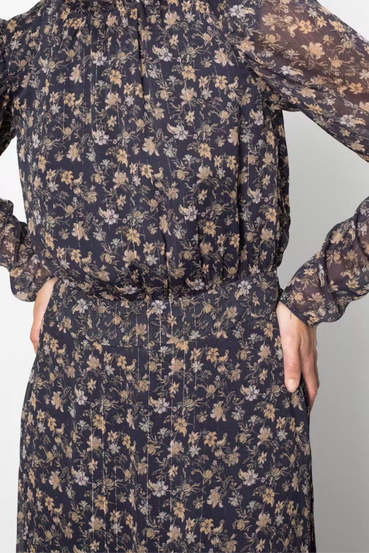 Nora Dress- Navy Dahlia Print