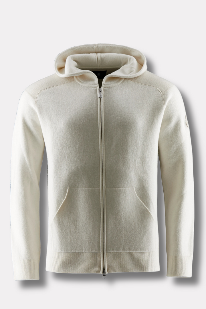 Spine Knitted Zip Hood Off White